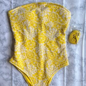 Aerie Yellow Floral One Piece Swimsuit